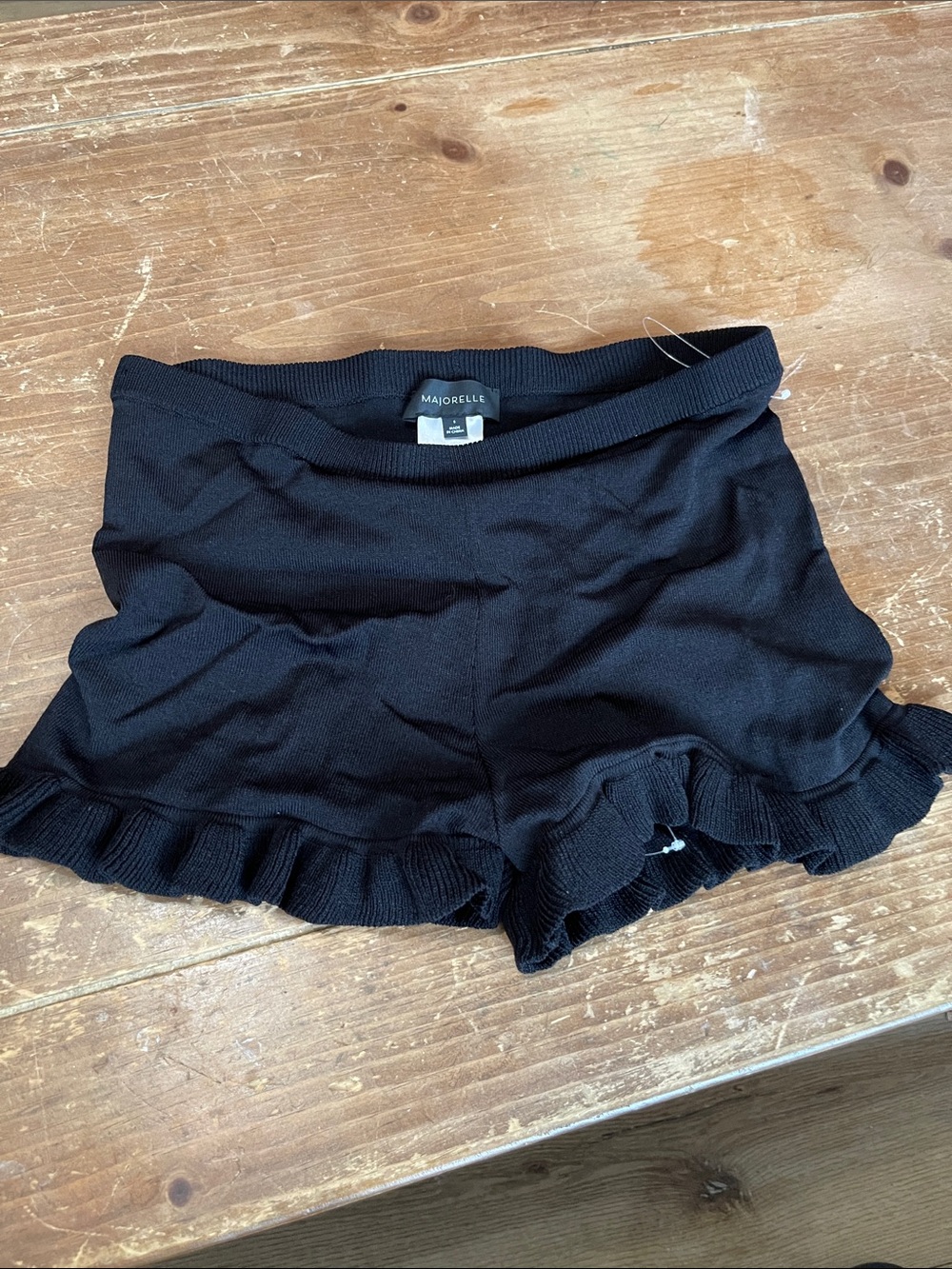MAJORELLE Black Ruffle-Trim Knit Shorts